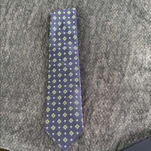 Yves Saint Laurent Blue Tie with Green Diamond Pattern